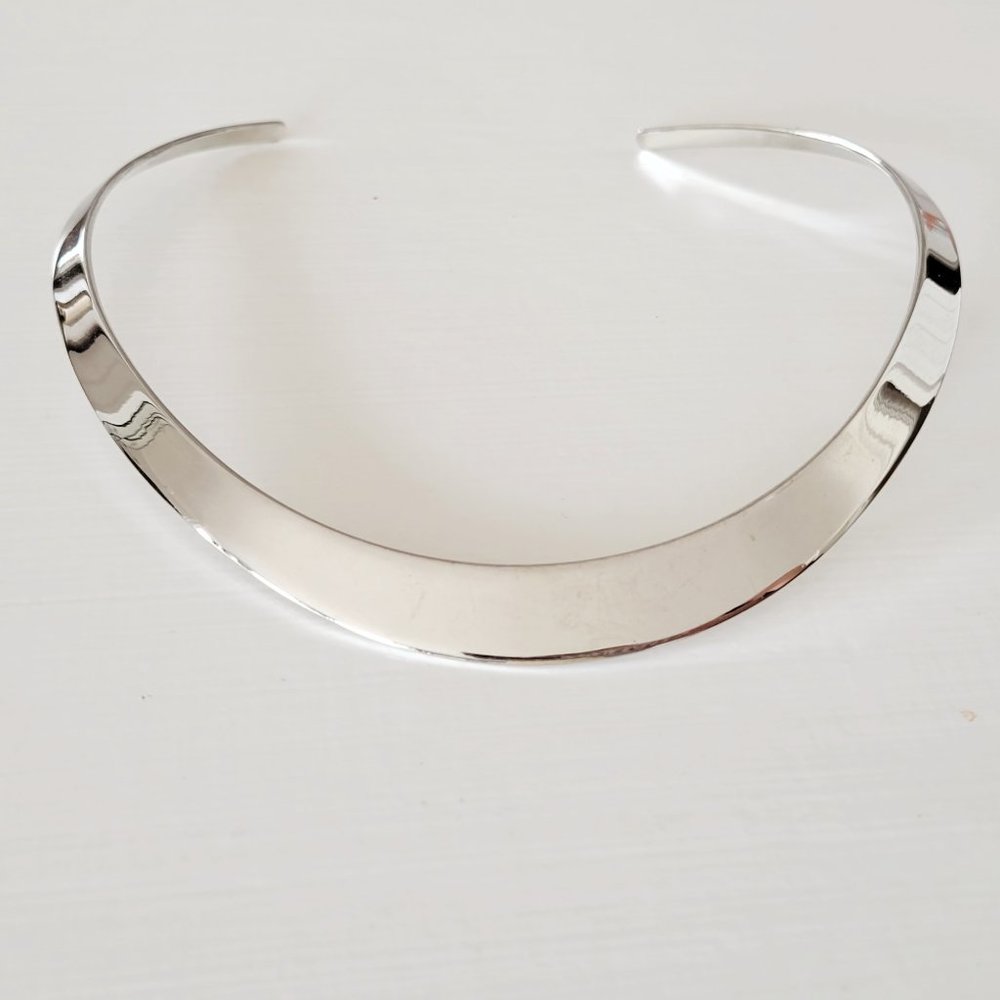 Vintage Silver Metal Wide Bar Choker Necklace